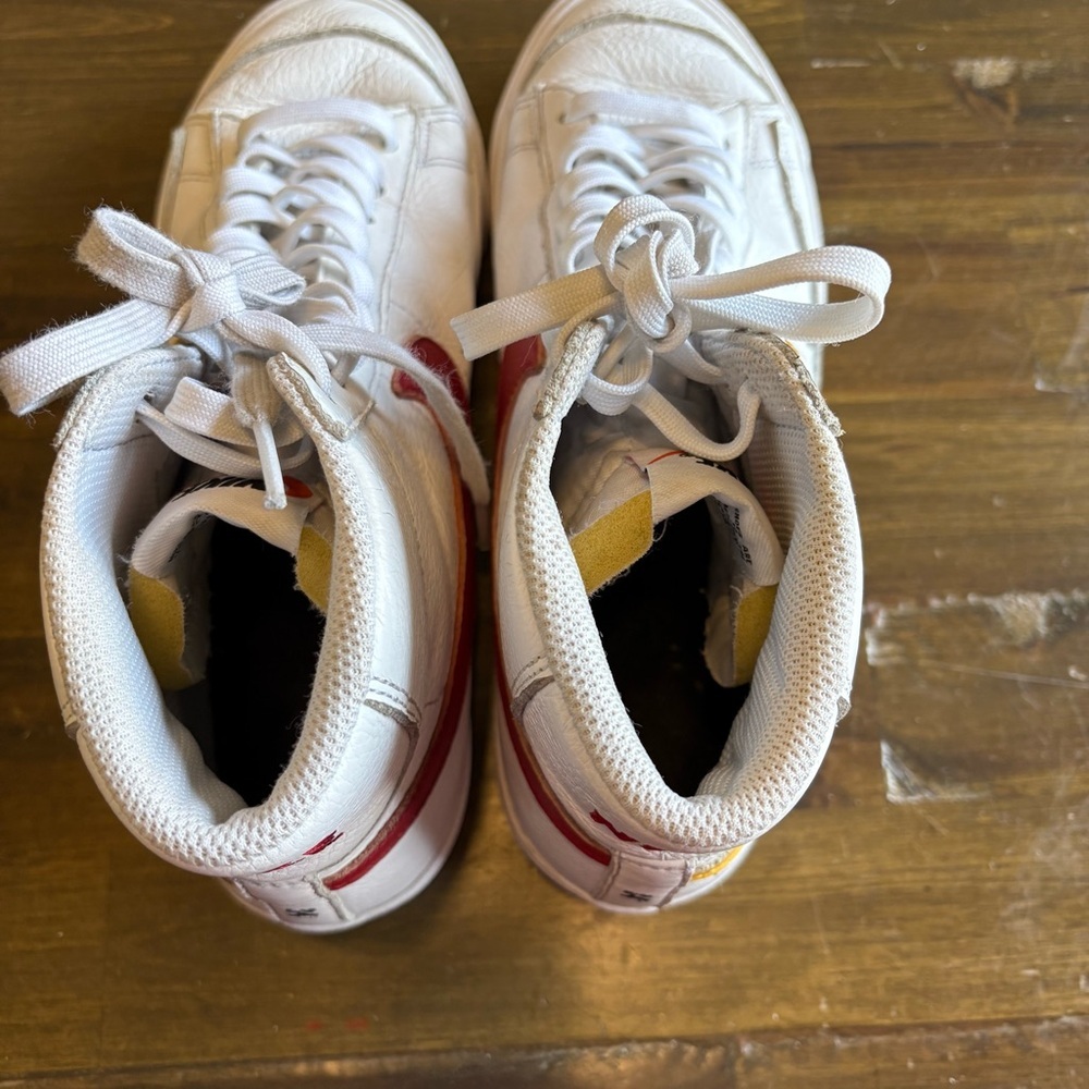 Nike Blazers Mid Lace Up Sneakers Leather Yellow Red Swoosh Mens 6 1/2 Custom - Picture 5 of 7